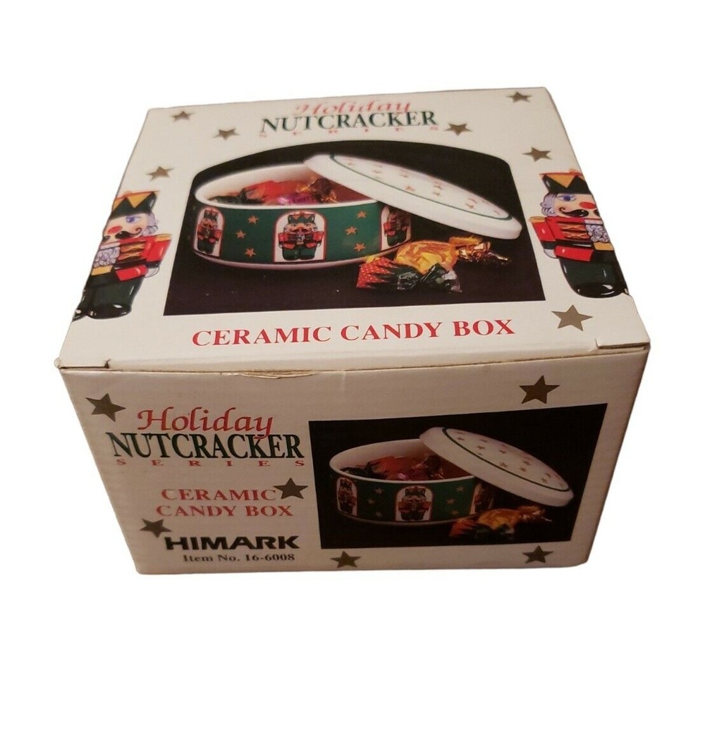 HIMARK Christmas Holiday Nutcracker Ceramic Candy Trinket Box Dish Vintage
